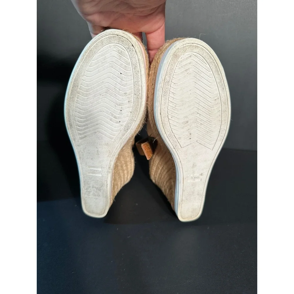 TOMS Monica Cream Suede Espadrille Wedge Sandals Tan Ankle Strap Womens 6
